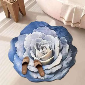 3D Anti Slip Floral Carpet- Blue- 120CM * 120CM