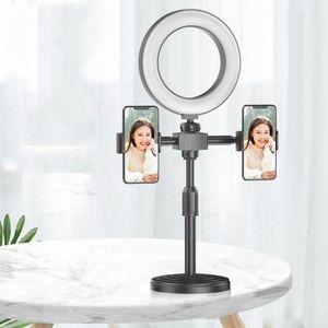 White Label Dual-Phone Desktop 6" LED Ring Light Stand - Black