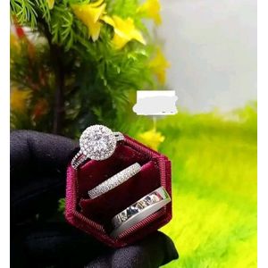 Crystal Promise Bridal Wedding Ring Set -Silver (Non Fading)