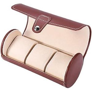 3 Slots Brown Wrist Watch & Jewelry Travel Storage Case
