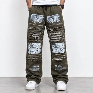 Baggy Distressed Graphic Jeans Streetwear Anime Leg Denim Pants