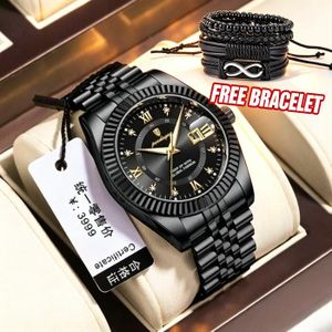 POEDAGAR POEDAGAR Men's Watch Business Quartz Wristwatch for Men Black Free Bracelet