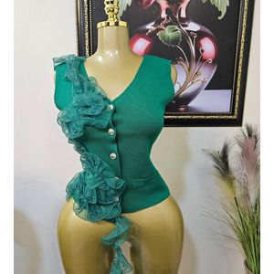 Emerald Cascade Ruffled Knit Top for women