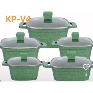 5 Set Diecast Non-stick Pot-Granite Effect Green