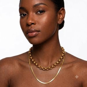 Women Double Layer Gold Plated Necklace Stainless Steel Flat Snake Chain-Thick Gold Coating, Waterproof Long Lasting Jewelry For Office Daily Dating Wear, Gift Box Included
