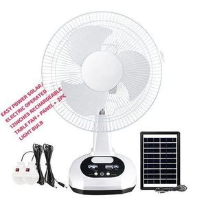 Rechargeable 12Inches Table Fan With Solar Panel And 2 Bulb
