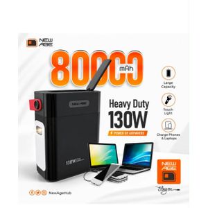 New Age  80,000mAh Heavy Duty Power Bank – 130W Super Fast Charging, USB-C PD Laptop Charger, AI Smart, LED Digital Display & Torch (  RH018 )