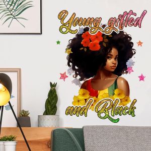 MaGea Black Girl Wall Stickers & Vinyl Wall Decals - Inspirational Positive Word Peel and Stick Wall Art with Stars | Black Girl Wall Art, Alphabet Stickers for Girls Bedroom, Dollhouse Room Decor, Girls Room Wall Decor & Nursery Wall Adhesive