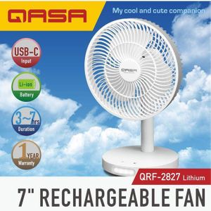 Qasa 7 inches Rechargeable FAN white TABLE TYPE Lithium battery QRF-2827 Lithium