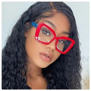 Red Blue Oversized Square Cat Eye Anti-blue Light Optical Eyeglasses