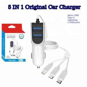 5-In-1 Original Car Charger IPhone, Android And Type C And 2 USB Ports