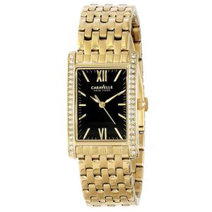 Caravelle New York Women’s Crystal Watch – Gold-Tone Rectangular Dial Luxury Wristwatch (Original US Import)