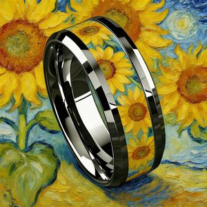 Unique Oil Painting Men's Black Ring Personality Women Wedding Band Jewelry Unisex Party Accessories Wholesale
