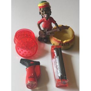 Tool Works RED MOOD SMOKING SET(Gun lighter+weed moller+weed grinder+samba wooden tray 