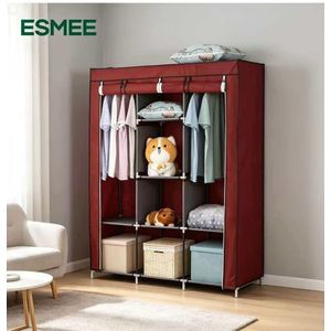 ESMEE Portable Fabric Wardrobe - 8 Shelves - Red Wine