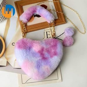 HUAHUA New Colorful Love Plush Bag Single Shoulder Underarm Women's Bag Peach Heart Bag Cross Shoulder Straw Chain Handbag