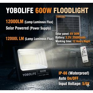 YOBOLIFE Top Selling IP66 Outdoor Using Waterproof Solar Flood Light 600W For Garden, LANDSCAPE, Sports Stadiums, Theme Park Etc