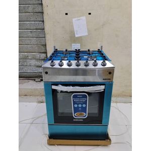 Bruhm high quality modern kitchen 60x60 stainless steel body and worktop effortless pulse ignition all gas 4 euro burners standing gas cooker with inbuilt oven, grills, rotisserie, oven lamp and timer