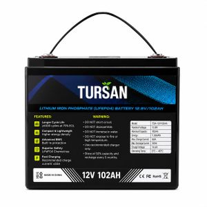 TURSAN 12V 102Ah 1.3kWh LiFePO4 Inverter Battery with Bluetooth - BYD Cells - 4000+ Cycles - For Home, Shop & Solar Backup 12V Inverter Systems - Deep Cycle - 5-Year Warranty