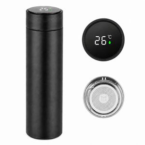 KITCHA 500ml Vacuum Flask with LCD Temperature Display, Stainless Steel Insulated Water Bottle with Tea Infuser, Thermal Cup – Black
