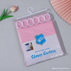 WXJ Waterproof PEVA Pink Shower Curtain with 12 Hooks - 180x180cm