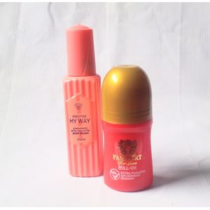 Perfume Gift Set Combo of 2 in 1 of Prestige My Way Pink Body Splash Spray 100ml and Passport for Love Roll On 50ml (Unisex), NAFDAC Number: Spray: A2-6619, Roll On: 02-8926
