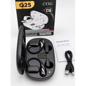 CYXG Q25 2-in-1 Black Bone Conduction Earbuds Open Ear Clip-On + TWS Wireless 5.4 LED Display Black Variant