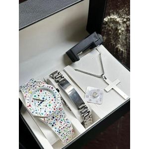 Valente Super Sleek and Highly Premium White Wristwatch and Jewelry Set
