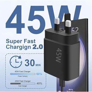 Samsung 45W Charger for Super Fast Charge 5.0, Type-C Charging Cable And Plug Charge for All Type-C Devices.