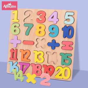 Arsuxeo Baby Toys Wooden Puzzle Alphabet Number Shape Mathematics Montessori Toys For Children Gifts