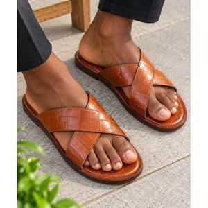 Men Classy Brown palm slippers