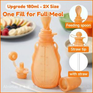 180ml Silicone Baby Squeeze Feeder with Spoon - BPA Free Cereal Bottle