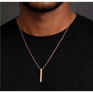 Sliver Link Chain with Twisted Bar Pendant Necklace