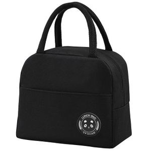 Black Insulated Lunch Bag with Panda Logo - Portable Thermal Cooler Tote