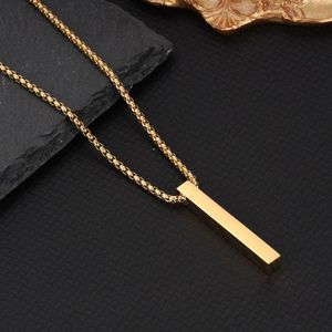 Gold Straight Pendant Necklace For Men Stainless Steel