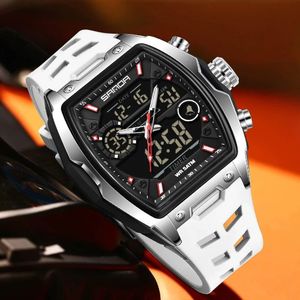 Sanda Highly Original Quality & Super Authentic Men's White/Black Digital & Analog Alarm/Stopwatch Silicon Rubber Strap Wristwatch For Honourable Citizens 