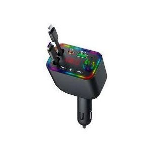 L4 Super Fast Charging Car Charger MP3 Player with Retractable Type C + iP Cable Bluetooth-Compatible FM Transmitter