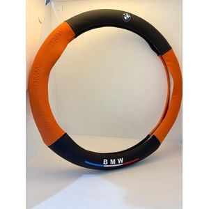 Pristine Quality Rubber Steering Wheel cover with BMW Logo - Black with orange