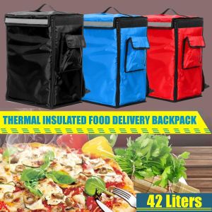 42L Premium Insulated Food Delivery Bag, Large Capacity Cooler Tote for Catering and Groceries, Waterproof Fabric with Reflective Strip and Side Pocket   Blue