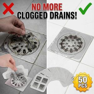50PCS Disposable Shower Drain Hair Catcher, Sink Strainer Protector Shower Drain Cover, Waterproof Mesh Sticker for Bathroom & Kitchen - Anti-Clogging Sink Strainer Filter (10x10cm)
