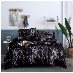 Bedding Sets Quality Cotton Marble Bedsheets With Pillowcase-BLACK