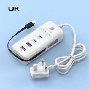 66W USB Fast Charging Travel Charger Socket with Type-C Power Strip and PD Cable -UK Plug
