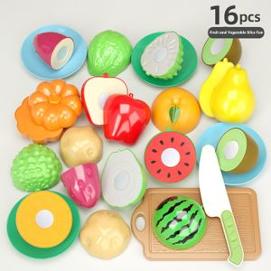 Digabi 16 Piece Set of Kitchen Toys, Dinnerware, Dummy Fruits, Vegetables, Plastic Accessories for Children Educational Learning Toy, Role Play Gift