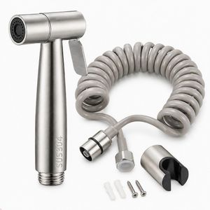 SUS304 Handheld Bidet Sprayer Set for Toilet with 2M Flexible Coil Hose, Wall Holder & Screws – Silver