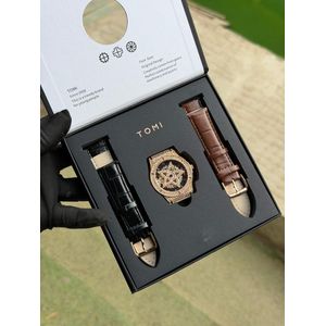 Tomi Double Leather Band High Quality Wristwatch Black And Brown Leather Straps