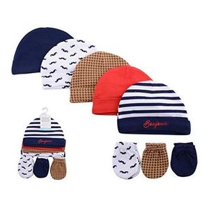 Newborn Caps & Hats, Red & White Single-Ply Baby Cap & Sock Set  #BCSK-620RW