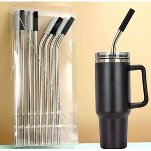 Not Specified 8-Pack Reusable Stainless Steel Straws with Silicone Tips – Eco-Friendly Metal Drinking Straws Set for 40 oz Tumblers, Includes 4 Straight, 4 Bent Straws & 1 Cleaning Brush