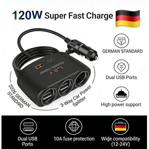 12V Car Power Socket 3-in-1 Charger Splitter Outlet Power Adapter