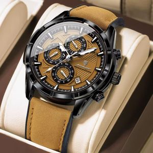 POEDAGAR Exclusive Business Men's Swead Leather Chronograph wristwatch