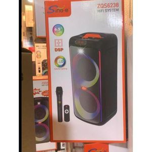 SinG-e Bluetooth rechargeable speaker withled light and bass boast function and 1 wireless rechargeable microphone